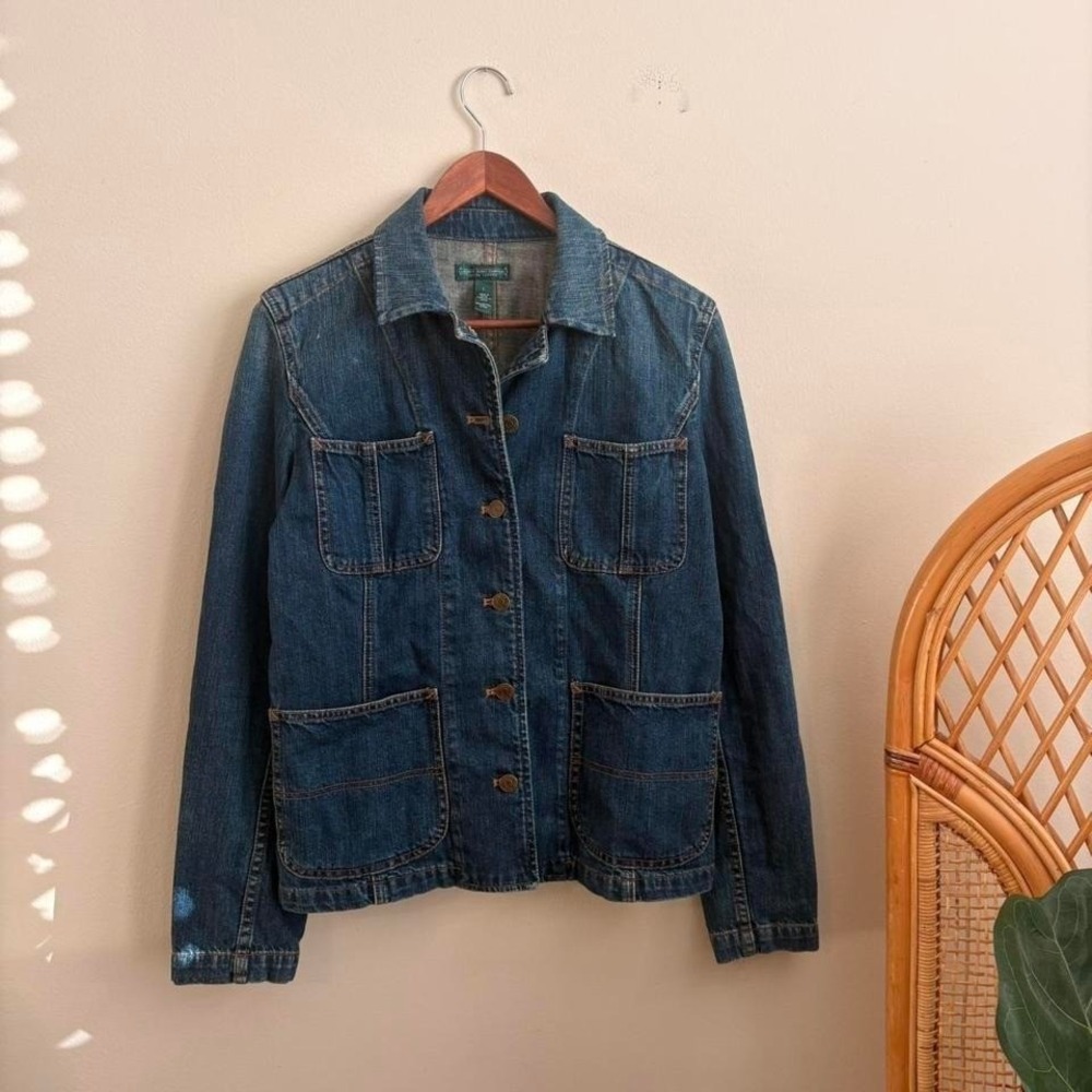Vintage 1990's Authentic Polo by Ralph Lauren Women's Denim Elbow Patch Chore